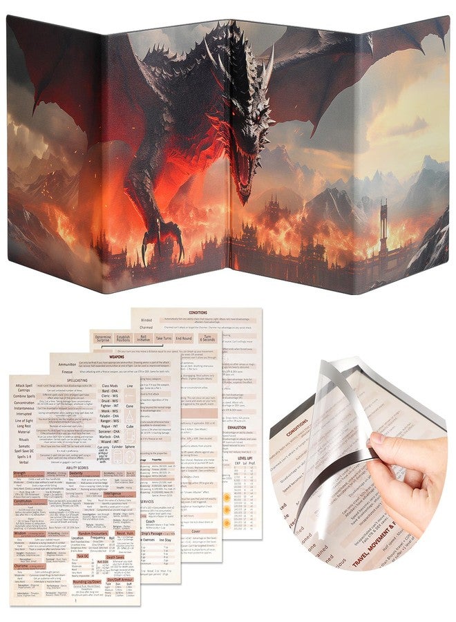 Grajar DND Customizable DM Screen 5e with 4 Panels for US Letter Paper, Large Opening Magnetic Pockets with Wet-Erase Function, Included D&D Master Screen Inserts - Image 1